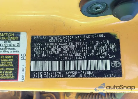 2015 Toyota Camry Hybrid Le из США, поврежденный, VIN 4T1BD1FK2FU146747